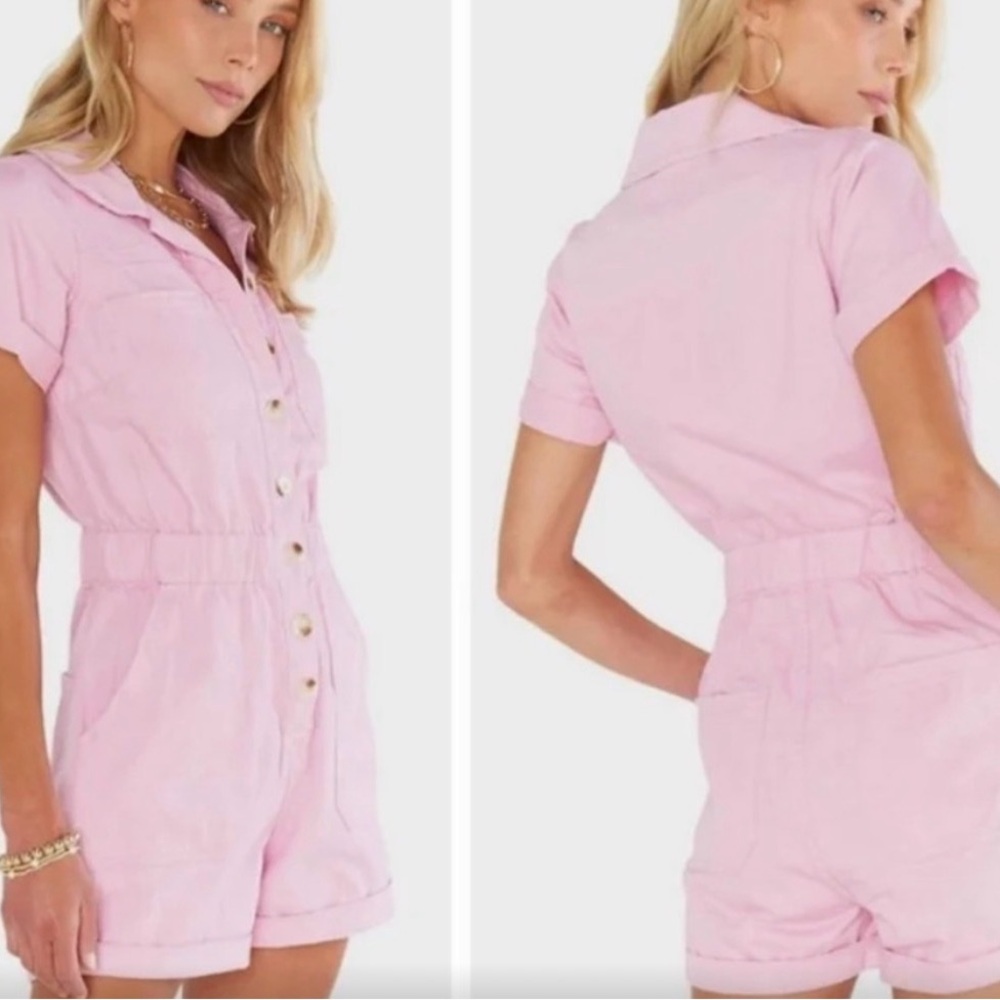 NWT Show Me Your MuMu Pink Denim Romper